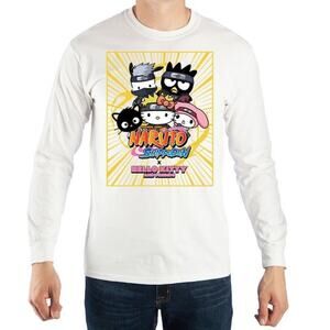Naruto Shippuden x Hello Kitty White Mens Long Sleeve Dress shirt S/M T-shirt